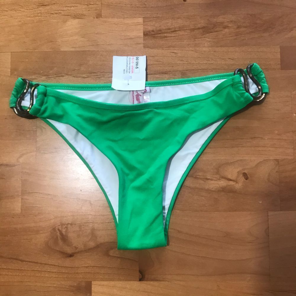 AQUARELLE green bikini bottom with metal accents NWT SZ SMALL (flaw)